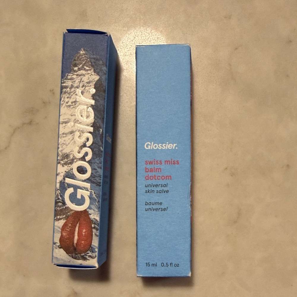 Glossier Swiss Miss Balm Dotcom in Pale Blue Packaging